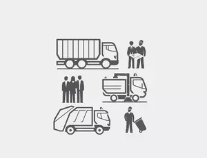 Grey icons of people and vehicles