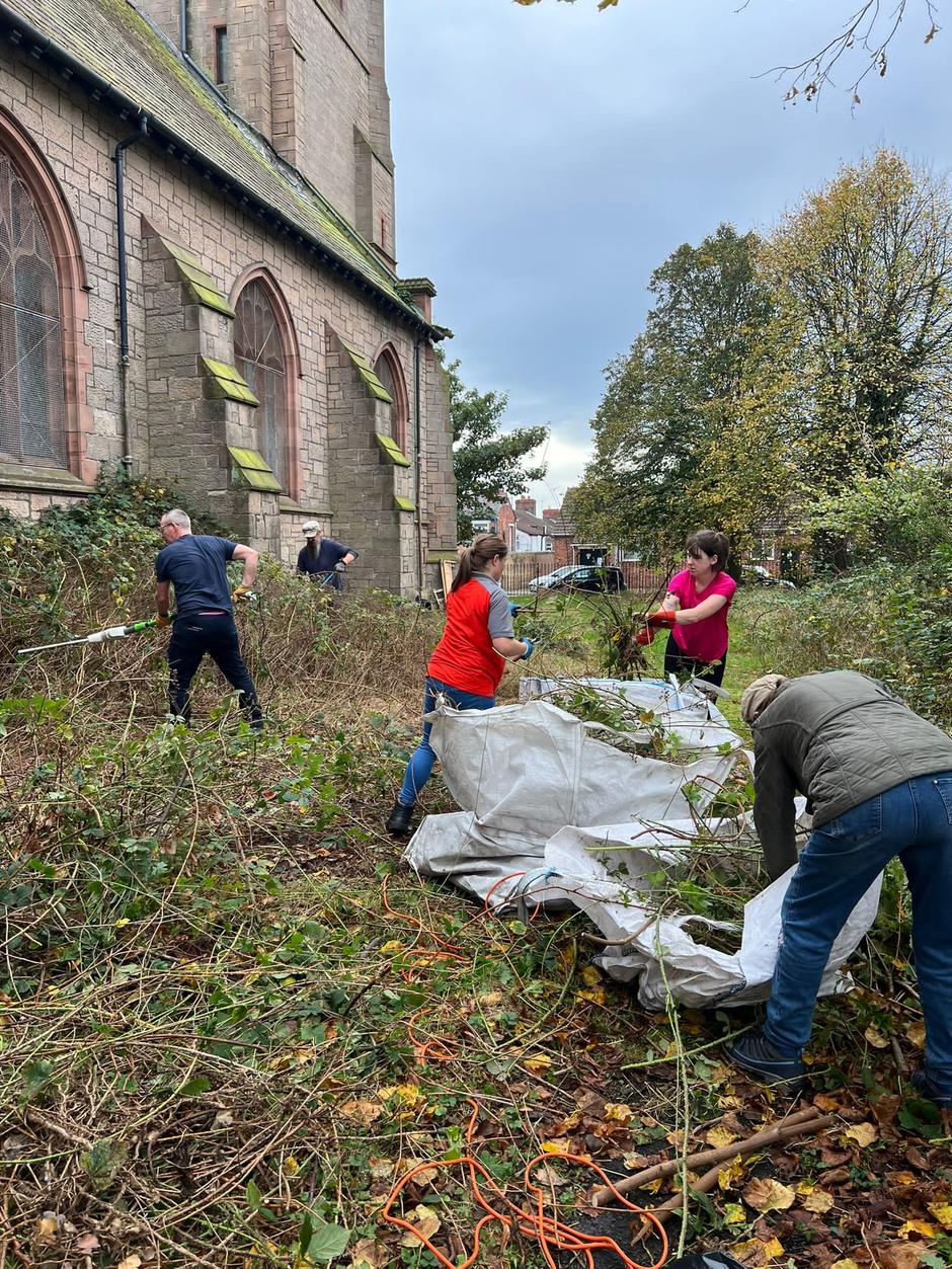 Volunteers from Veolia outside St Marys gardening