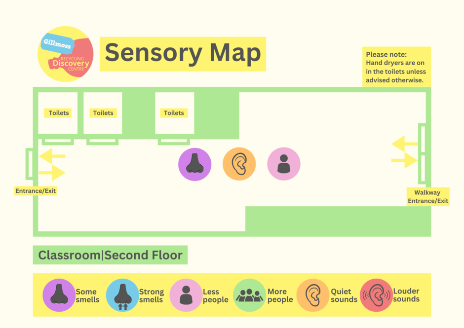 sensory map of the Classroom area at Gillmoss Recycling Discovery Centre to advise visitors