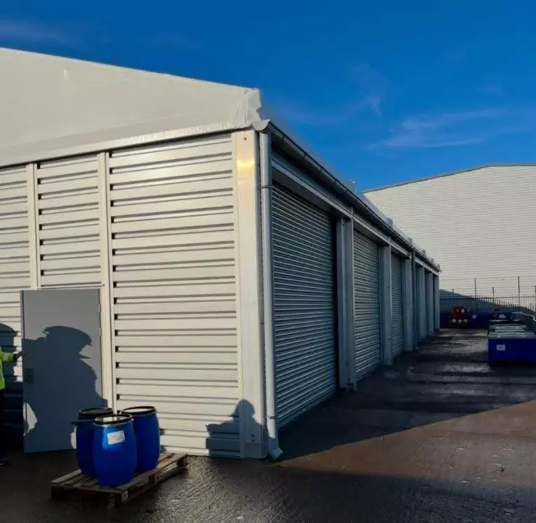 a building with roller shutter doors