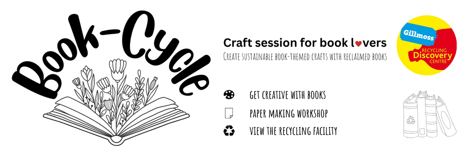 a promotional banner displaying information for book cycle craft event. image shows a book with flowers growing out of it