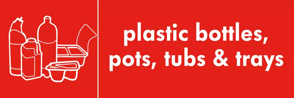 WRAP red material stream icon for plastic bottles, pots, tubs and trays